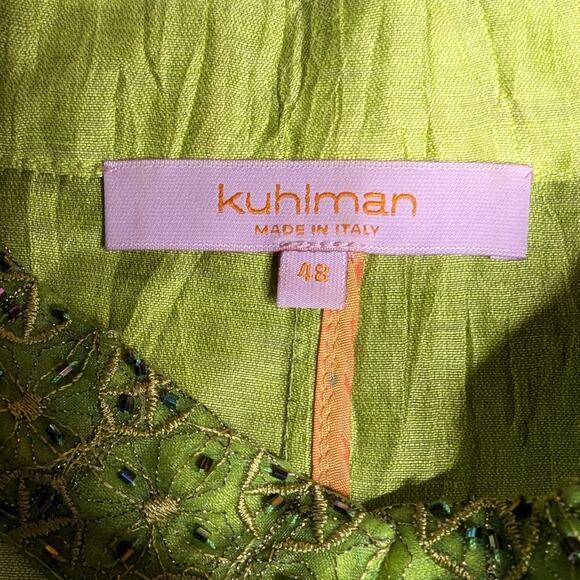 Vtg Y2K Kuhlman Lime Green Linen Blend Mandarin Collar Jacket IT 48 US 12 L - Picture 4 of 5